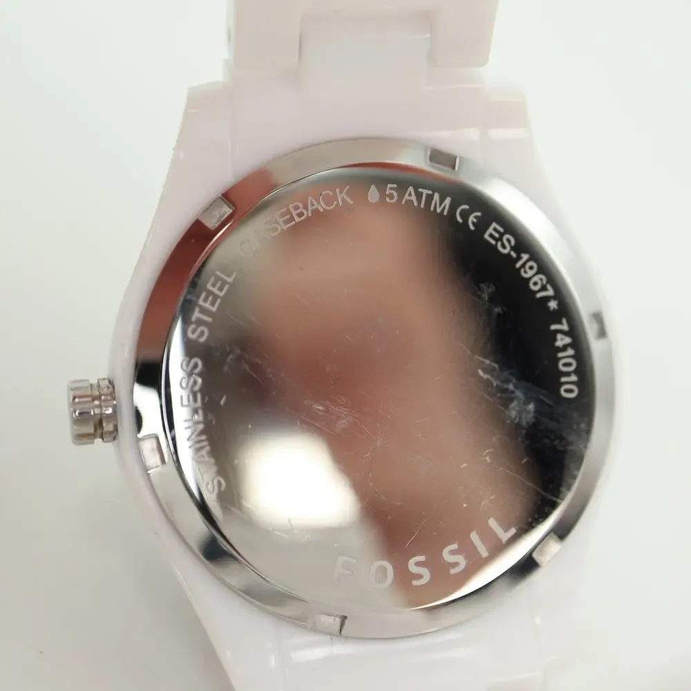 Fossil Stella Watch Women 38mm MOP White Acrylic Day Date Jewel Bezel ES1967